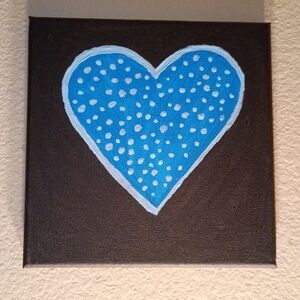 Handpainted Blue Heart With Dots Acrylic Painting Wall Decor Signed 8x8"